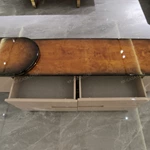 Light Luxury TV Stand with Curved Natural Wood Veneer Finish and Pull-Out Side Storage